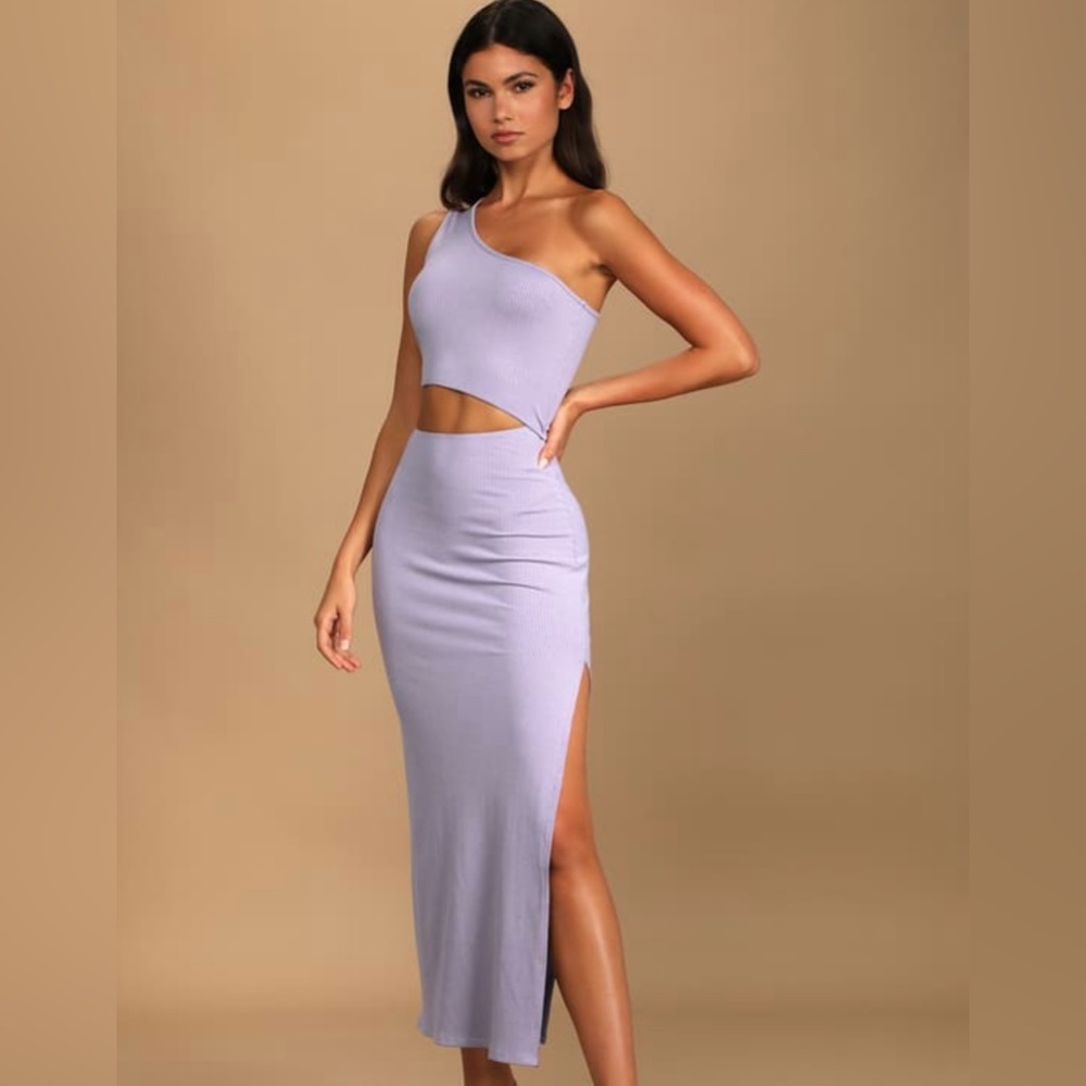 Lavender ribbed one shoulder cutout midi dress
